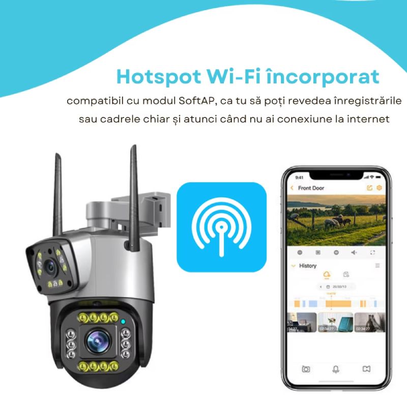 Camera de Supraveghere IP Dubla Inteligenta 360, 4G, 4K, 8 MP. 1080P, Zoom Optic 10X - imagine 13