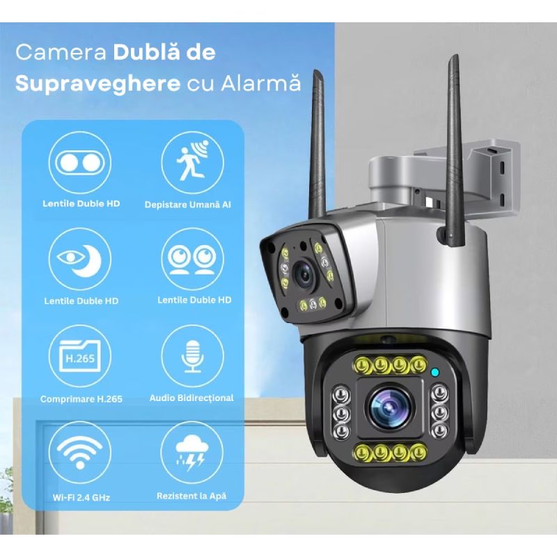 Camera de Supraveghere IP Dubla Inteligenta 360, 4G, 4K, 8 MP. 1080P, Zoom Optic 10X - imagine 2