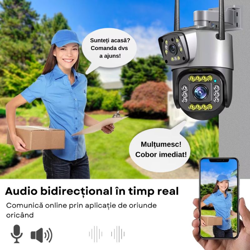 Camera de Supraveghere IP Dubla Inteligenta 360, 4G, 4K, 8 MP. 1080P, Zoom Optic 10X - imagine 8