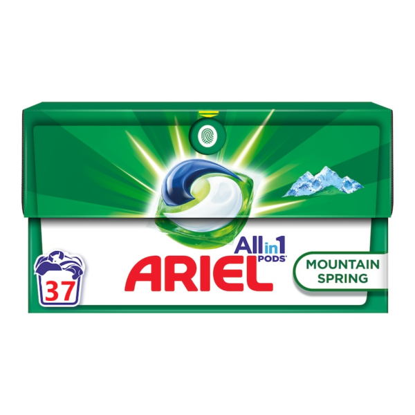 Detergent de rufe Capsule Ariel Mountain Spring All in One PODS, 37 Spalari