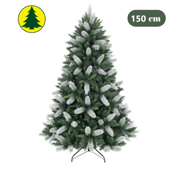 Brad Artificial Varfuri Albe Christmas Lux, PVC, Ramuri Dese, 150 Cm, Suport metal inclus