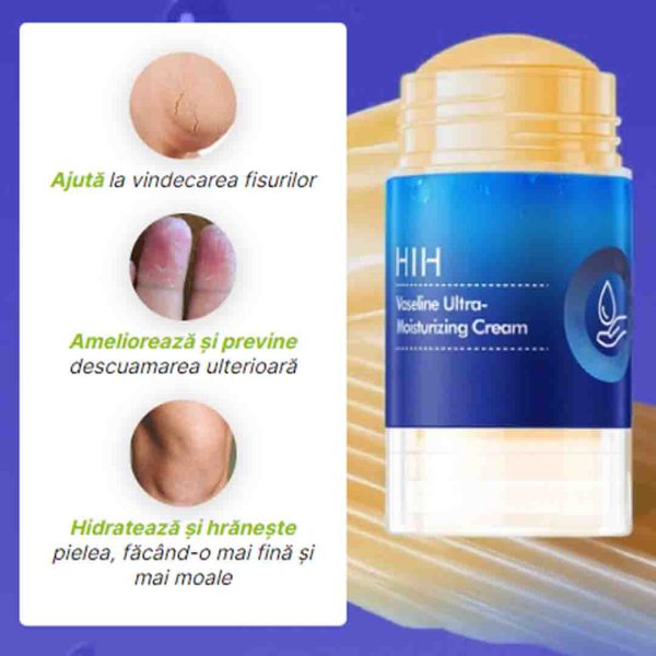 1+1 Cremă Hidratantă Vaseline Speciala HIH, Hidratare intensă Cu vitamina E și ceară de albine, stick/roll-on, 35g, Pentru mâini, coate și picioare - imagine 4