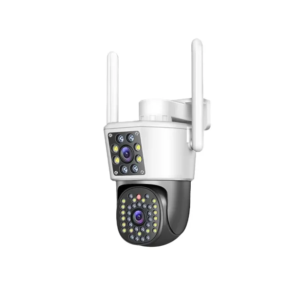 Camera de supraveghere WIFI, Cu 2 camere video integrate, 6MP, Full HD, exterior/Interior, Zoom Optic, procesor AI, rotire rapida din aplicatie, 2 lentile, vedere nocturna color, 65 LED-URI, senzor de miscare, lumina LED, inteligenta de urmarire, Rezistenta la apa