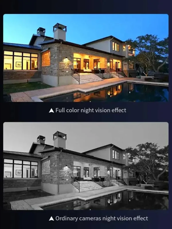 Set 2 X Camera de supraveghere WIFI, Cu 2 camere video integrate, 6MP, Full HD+, exterior/Interior, Zoom Optic, procesor AI, rotire rapida din aplicatie, 2 lentile, vedere nocturna color, 65 LED-URI, senzor de miscare, lumina LED , inteligenta de urmarire, Rezistenta la apa - imagine 3