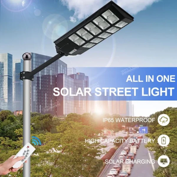 Set 2X Lampi solare LED stradala dubla Jortan® led smd, 1000 W, 3 moduri de functionare, Telecomanda de control, Suport metalic inclus - imagine 4