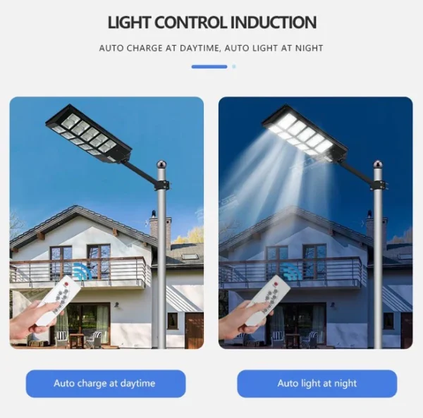 Set 2X Lampi solare LED stradala dubla Jortan® led smd, 1000 W, 3 moduri de functionare, Telecomanda de control, Suport metalic inclus - imagine 3