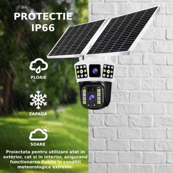 Camera de supraveghere 4G, Cu Panou Solar, 2 camere video integrate, 4 Lentile, 6MP, 4K, Vedere Panoramica, exterior/Interior 10X zoom, procesor AI, rotire rapida din aplicatie, vedere nocturna color, senzor de miscare, lumina LED, inteligenta de urmarire - imagine 8