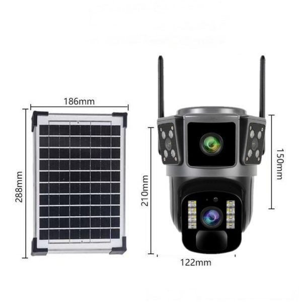 Camera de supraveghere 4G, Cu Panou Solar, 2 camere video integrate, 4 Lentile, 6MP, 4K, Vedere Panoramica, exterior/Interior 10X zoom, procesor AI, rotire rapida din aplicatie, vedere nocturna color, senzor de miscare, lumina LED, inteligenta de urmarire - imagine 3