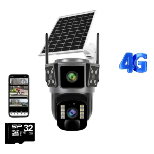 Camera de supraveghere 4G, Cu Panou Solar, 2 camere video integrate, 4 Lentile, 6MP, 4K, Vedere Panoramica, exterior/Interior 10X zoom, procesor AI, rotire rapida din aplicatie, vedere nocturna color, senzor de miscare, lumina LED, inteligenta de urmarire
