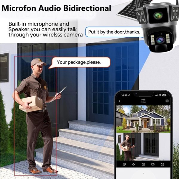 Camera de supraveghere 4G, Cu Panou Solar, 2 camere video integrate, 4 Lentile, 6MP, 4K, Vedere Panoramica, exterior/Interior 10X zoom, procesor AI, rotire rapida din aplicatie, vedere nocturna color, senzor de miscare, lumina LED, inteligenta de urmarire - imagine 6