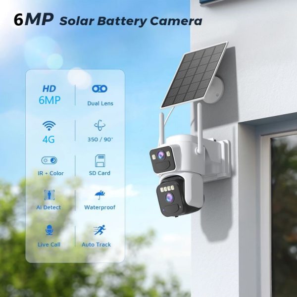 Camera de supraveghere 4G cu Panou Solar Dubla, 2 camere video integrate, 6MP, 4K, Vedere Panoramica, 2 lentile, 8X zoom, Detectare Umana, rotire rapida din aplicatie, vedere nocturna color, senzor de miscare, inteligenta de urmarire - imagine 5