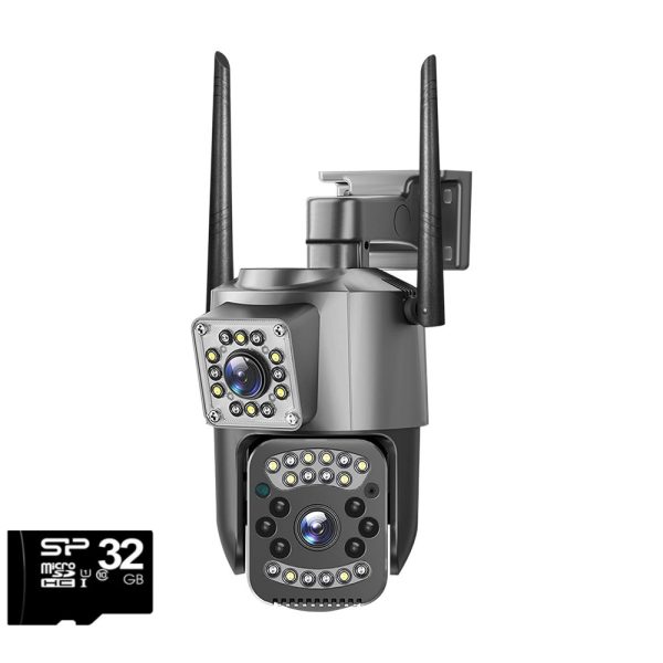 Camera de supraveghere WIFI Dubla, 2 camere video integrate, Rotire 360° ,6MP, 4K, Vedere Panoramica, 2 lentile, 10X zoom, Rezistenta la Apa, Detectare Umana, rotire rapida din aplicatie, vedere color noaptea, senzor de miscare, inteligenta de urmarire