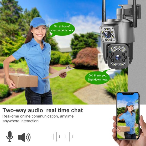 Camera de supraveghere WIFI Dubla, 2 camere video integrate, Rotire 360° ,6MP, 4K, Vedere Panoramica, 2 lentile, 10X zoom, Rezistenta la Apa, Detectare Umana, rotire rapida din aplicatie, vedere color noaptea, senzor de miscare, inteligenta de urmarire - imagine 7