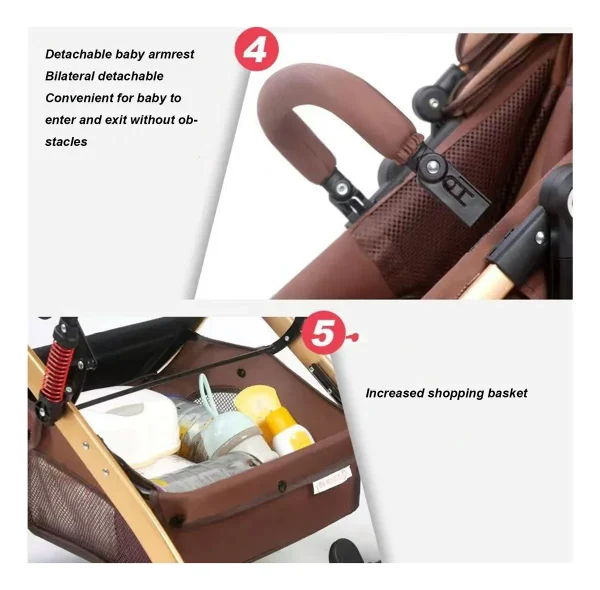 Carucior copii, 2 in 1, ultrapliabil, Landoul Reversibil, Multii Functional, Roti cu suspensii, Pliabil cu un singur Buton, sustinere dubla, maner reglabil, Model de Lux - imagine 12