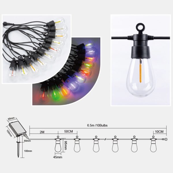 Ghirlanda Luminoasa solara RGB, 8 Moduri de Iluminare, 25M, Becuri LED G40, 3000K, Telecomanda inclusa, IP65, Autonomie Mare, lumina colorata - imagine 12