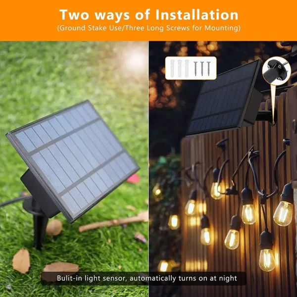 Ghirlanda Luminoasa solara RGB, 8 Moduri de Iluminare, 25M, Becuri LED G40, 3000K, Telecomanda inclusa, IP65, Autonomie Mare, lumina colorata - imagine 9