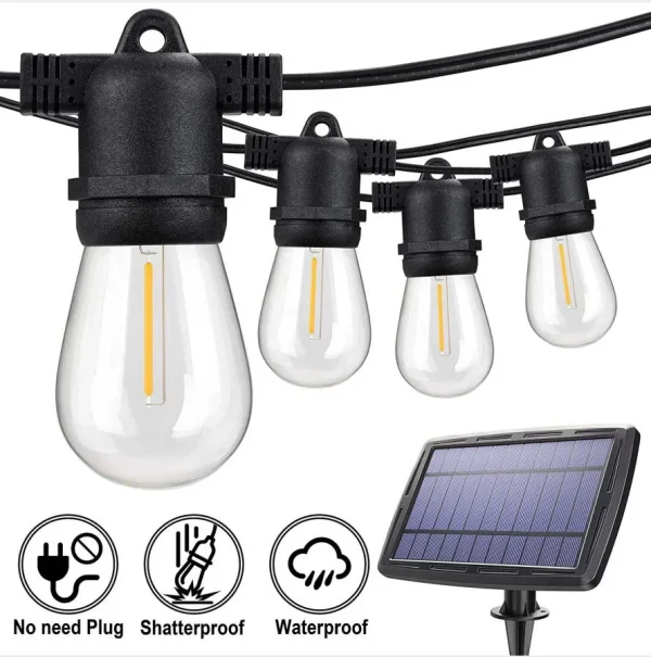 Ghirlanda Luminoasa solara RGB, 8 Moduri de Iluminare, 25M, Becuri LED G40, 3000K, Telecomanda inclusa, IP65, Autonomie Mare, lumina colorata - imagine 6