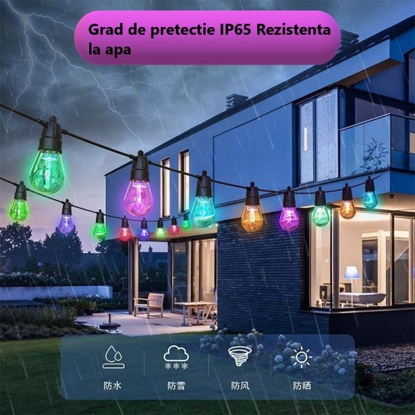 Ghirlanda Luminoasa solara RGB, 8 Moduri de Iluminare, 25M, Becuri LED G40, 3000K, Telecomanda inclusa, IP65, Autonomie Mare, lumina colorata - imagine 2