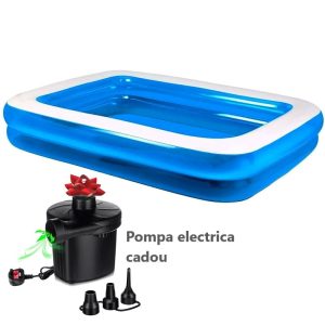 Piscina gonflabila Family XXL, cu Pompa electrica Cadou, Dimensiuni, 200 x 150 x 50 cm, 2 inele, Material Rezistent, Potrivita pentru copii si Adulti
