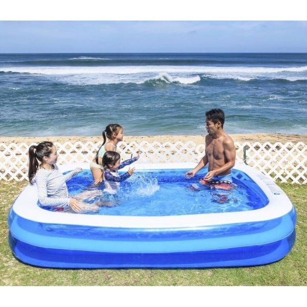 Piscina gonflabila Family XXL, cu Pompa electrica Cadou, Dimensiuni, 200 x 150 x 50 cm, 2 inele, Material Rezistent, Potrivita pentru copii si Adulti - imagine 3