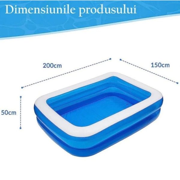 Piscina gonflabila Family XXL, cu Pompa electrica Cadou, Dimensiuni, 200 x 150 x 50 cm, 2 inele, Material Rezistent, Potrivita pentru copii si Adulti - imagine 5