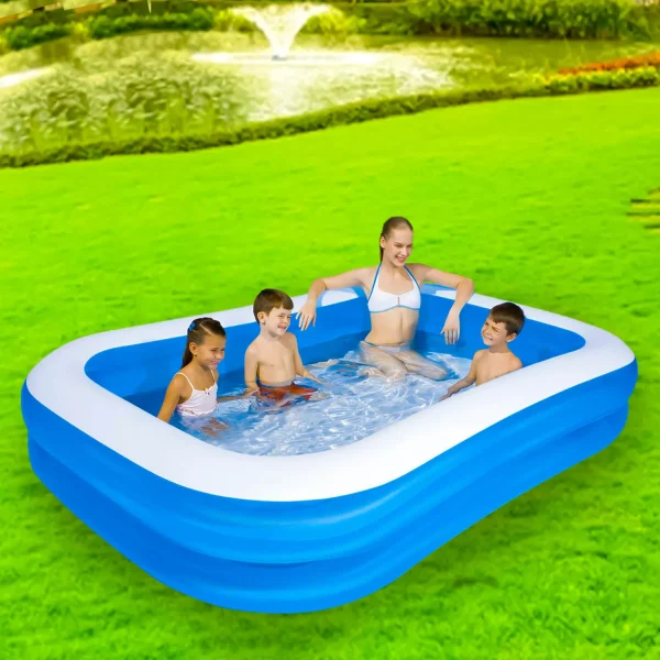 Piscina gonflabila Family XXL, cu Pompa electrica Cadou, Dimensiuni, 200 x 150 x 50 cm, 2 inele, Material Rezistent, Potrivita pentru copii si Adulti - imagine 6