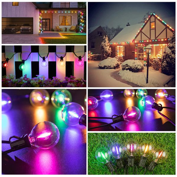 Ghirlanda Luminoasa solara RGB, 8 Moduri de Iluminare, 25M, Becuri LED G40, 3000K, Telecomanda inclusa, IP65, Autonomie Mare, lumina colorata - imagine 15