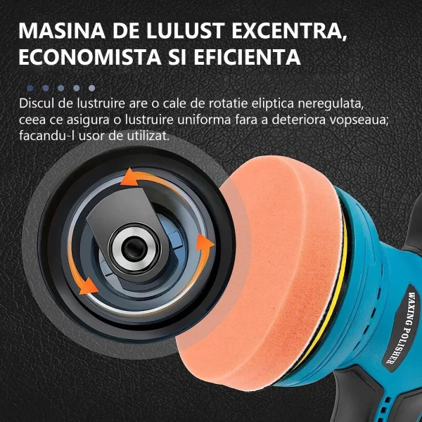 Aparat Polish Auto Profesional cu 2 Acumulatori 12V, 8 Viteze, 2500–5000 RPM, Orbital pentru Detailing - imagine 9