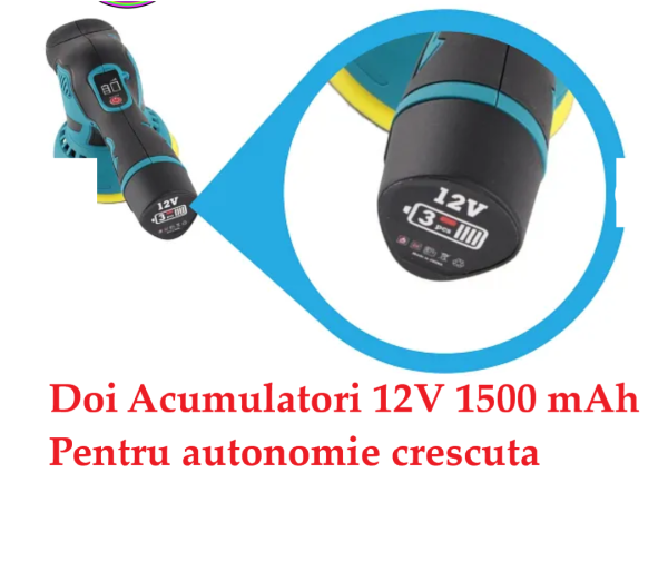 Aparat Polish Auto Profesional cu 2 Acumulatori 12V, 8 Viteze, 2500–5000 RPM, Orbital pentru Detailing - imagine 5
