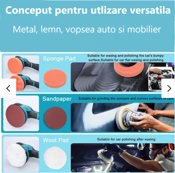 Aparat Polish Auto Profesional cu 2 Acumulatori 12V, 8 Viteze, 2500–5000 RPM, Orbital pentru Detailing - imagine 7