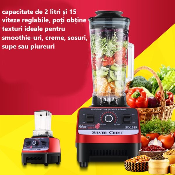Blender Profesional 2L, 2000W, 15 Trepte de Viteză, 2 în 1, Funcție Autocurățare, Mixare Rapidă - imagine 2