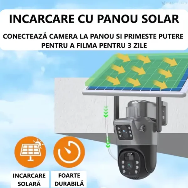 Camera de supraveghere 4G, Cu Panou Solar, 2 camere video integrate, 6MP, 4K, exterior/Interior, 10X zoom, procesor AI, rotire rapida din aplicatie, 2 lentile, vedere nocturna color, senzor de miscare, lumina LED, inteligenta de urmarire, Gri - imagine 6