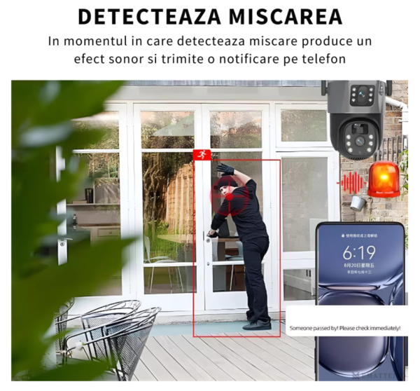 Camera de supraveghere 4G, Cu Panou Solar, 2 camere video integrate, 6MP, 4K, exterior/Interior, 10X zoom, procesor AI, rotire rapida din aplicatie, 2 lentile, vedere nocturna color, senzor de miscare, lumina LED, inteligenta de urmarire, Gri - imagine 4