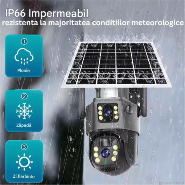 Camera de supraveghere 4G, Cu Panou Solar, 2 camere video integrate, 6MP, 4K, exterior/Interior, 10X zoom, procesor AI, rotire rapida din aplicatie, 2 lentile, vedere nocturna color, senzor de miscare, lumina LED, inteligenta de urmarire, Gri - imagine 5