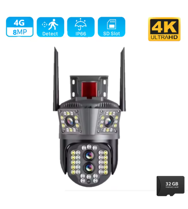 Camera de supraveghere Tripla Conexiune 4G si cablu de retea, 3 camere video integrate, 4 Lentile, 8MP, 4K, Vedere Panoramica, exterior/Interior 10X zoom, procesor AI, vedere nocturna color, senzor de miscare, lumina LED, inteligenta de urmarire - imagine 2