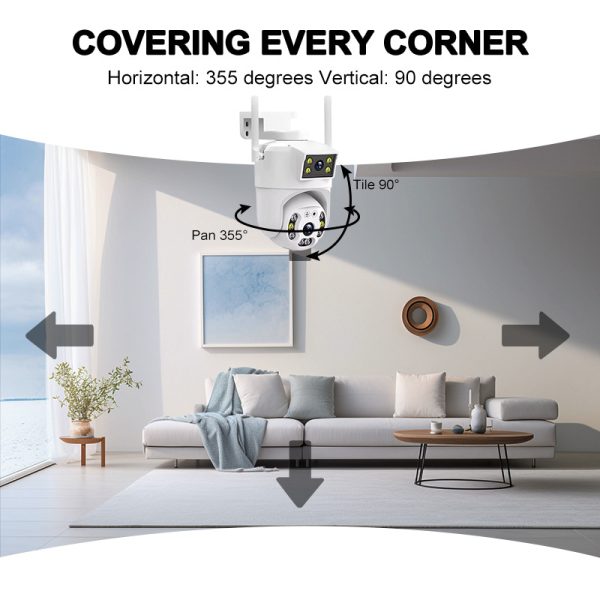Camera de supraveghere Dubla WIFI, Cu 2 camere video Fixa si Mobila, Ultra HD 4K, 6MP, exterior/Interior 10X zoom, 2 lentile, vedere color noaptea, senzor inteligent de miscare - imagine 11