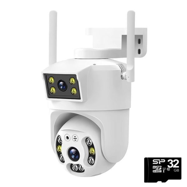 Camera de supraveghere Dubla WIFI, Cu 2 camere video Fixa si Mobila, Ultra HD 4K, 6MP, exterior/Interior 10X zoom, 2 lentile, vedere color noaptea, senzor inteligent de miscare