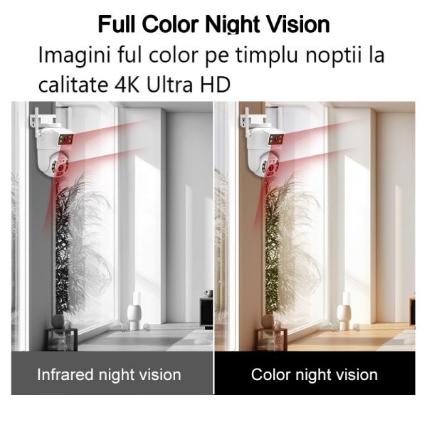 Camera de supraveghere Dubla WIFI, Cu 2 camere video Fixa si Mobila, Ultra HD 4K, 6MP, exterior/Interior 10X zoom, 2 lentile, vedere color noaptea, senzor inteligent de miscare - imagine 6