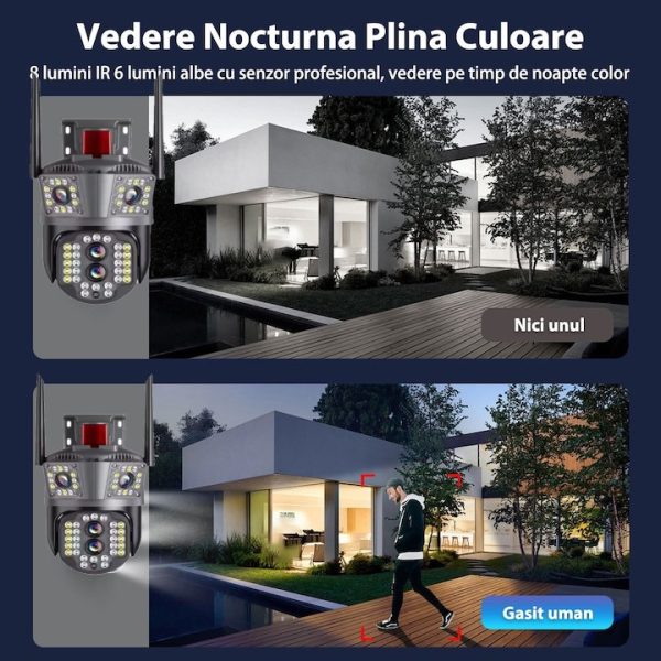 Camera de supraveghere Tripla Conexiune 4G si cablu de retea, 3 camere video integrate, 4 Lentile, 8MP, 4K, Vedere Panoramica, exterior/Interior 10X zoom, procesor AI, vedere nocturna color, senzor de miscare, lumina LED, inteligenta de urmarire - imagine 5