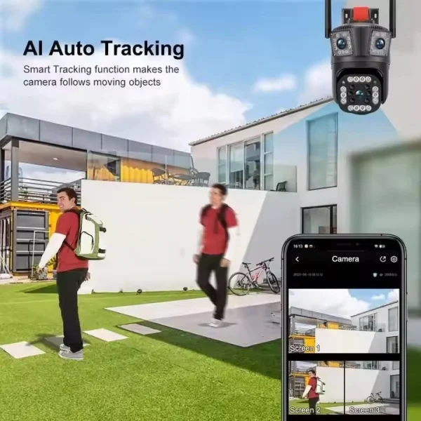 Camera de supraveghere Tripla Conexiune 4G si cablu de retea, 3 camere video integrate, 4 Lentile, 8MP, 4K, Vedere Panoramica, exterior/Interior 10X zoom, procesor AI, vedere nocturna color, senzor de miscare, lumina LED, inteligenta de urmarire - imagine 9
