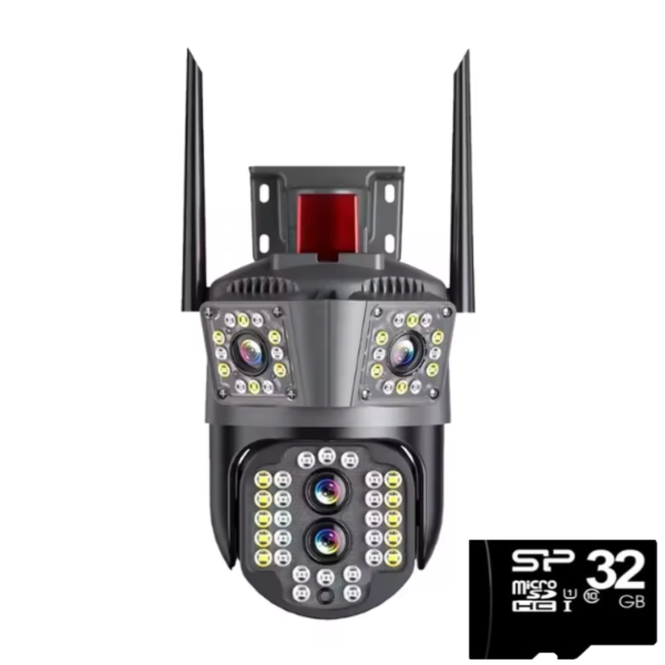 Camera de supraveghere Tripla Conexiune 4G si cablu de retea, 3 camere video integrate, 4 Lentile, 8MP, 4K, Vedere Panoramica, exterior/Interior 10X zoom, procesor AI, vedere nocturna color, senzor de miscare, lumina LED, inteligenta de urmarire
