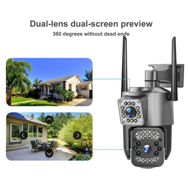 Camera de supraveghere WIFI Dubla, 2 camere video integrate, Rotire 360° ,6MP, 4K, Vedere Panoramica, 2 lentile, 10X zoom, Rezistenta la Apa, Detectare Umana, rotire rapida din aplicatie, vedere color noaptea, senzor de miscare, inteligenta de urmarire - imagine 3