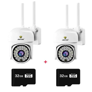 Set 2X Camere de supraveghere Jortan WIFI, Full HD, Detectie umana, rotire rapida din aplicatie, 360 grade, Vedere color noaptea, 2X Carduri 32GB