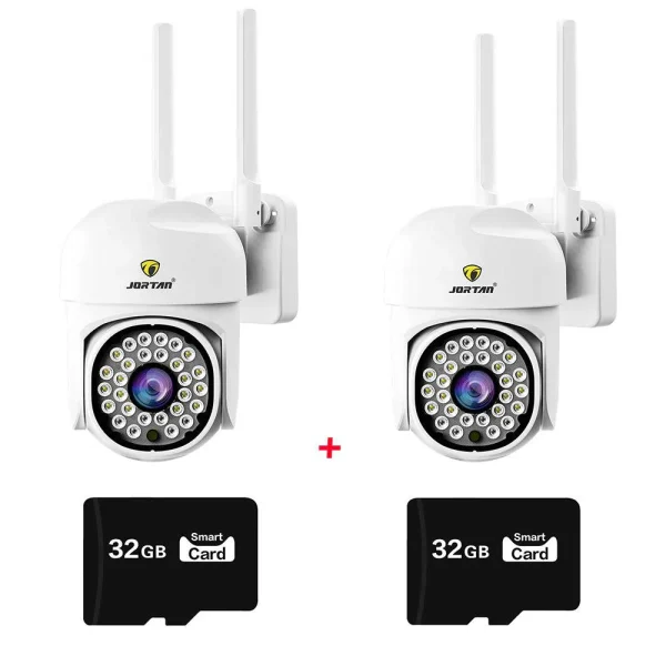 Set 2X Camere de supraveghere Jortan WIFI, Full HD, Detectie umana, rotire rapida din aplicatie, 360 grade, Vedere color noaptea, 2X Carduri 32GB