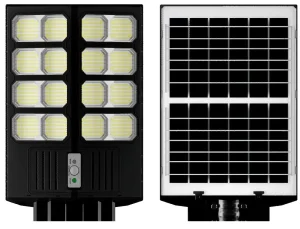 Lampa Solara Dubla LED Jortan, 2000W, Telecomanda, Suport metalic inclus, Unghi Larg de iluminare, Autonomie extinsa, Senzor de miscare si de Lumina, Panou Solar Monocristalin