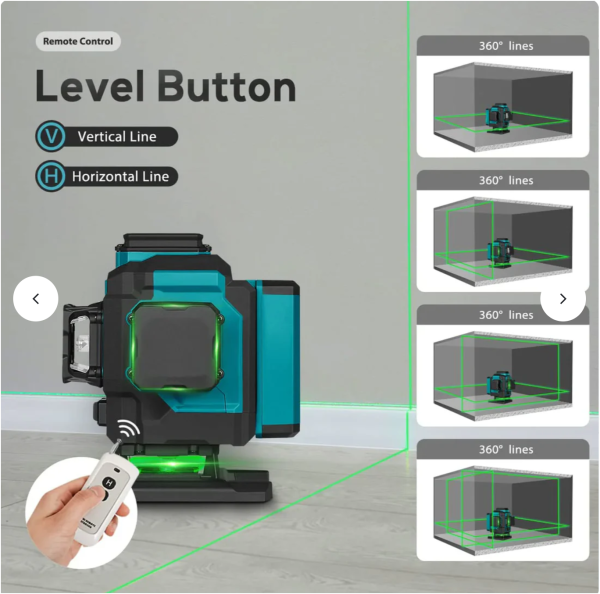 Nivela Laser 4D cu 16 Linii, Autonivelare, 2 Acumulatori, Lumina Verde, Trepied 150 cm, Telecomandă, Platformă Ridicare, Profesională - imagine 9