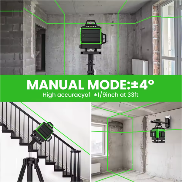 Nivela Laser 4D cu 16 Linii, Autonivelare, 2 Acumulatori, Lumina Verde, Trepied 150 cm, Telecomandă, Platformă Ridicare, Profesională - imagine 4
