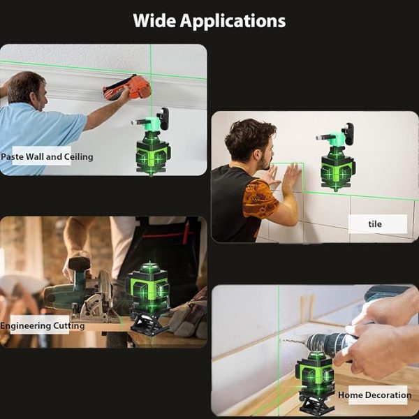 Nivela Laser 4D cu 16 Linii, Autonivelare, 2 Acumulatori, Lumina Verde, Trepied 150 cm, Telecomandă, Platformă Ridicare, Profesională - imagine 12