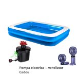 Piscina gonflabila Family XXL, cu Pompa electrica Cadou si ventilator, Dimensiuni, 200 x 150 x 50 cm, 2 inele, Material Rezistent, Potrivita pentru copii si Adulti