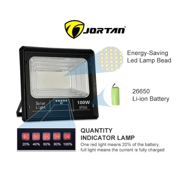 Proiector solar LED jortan 100W, cu Telecomanda, Suport prindere inclus, Panou Fotovoltaic, Autonomie Mare, Senzor miscare, Senzor de lumina - imagine 3
